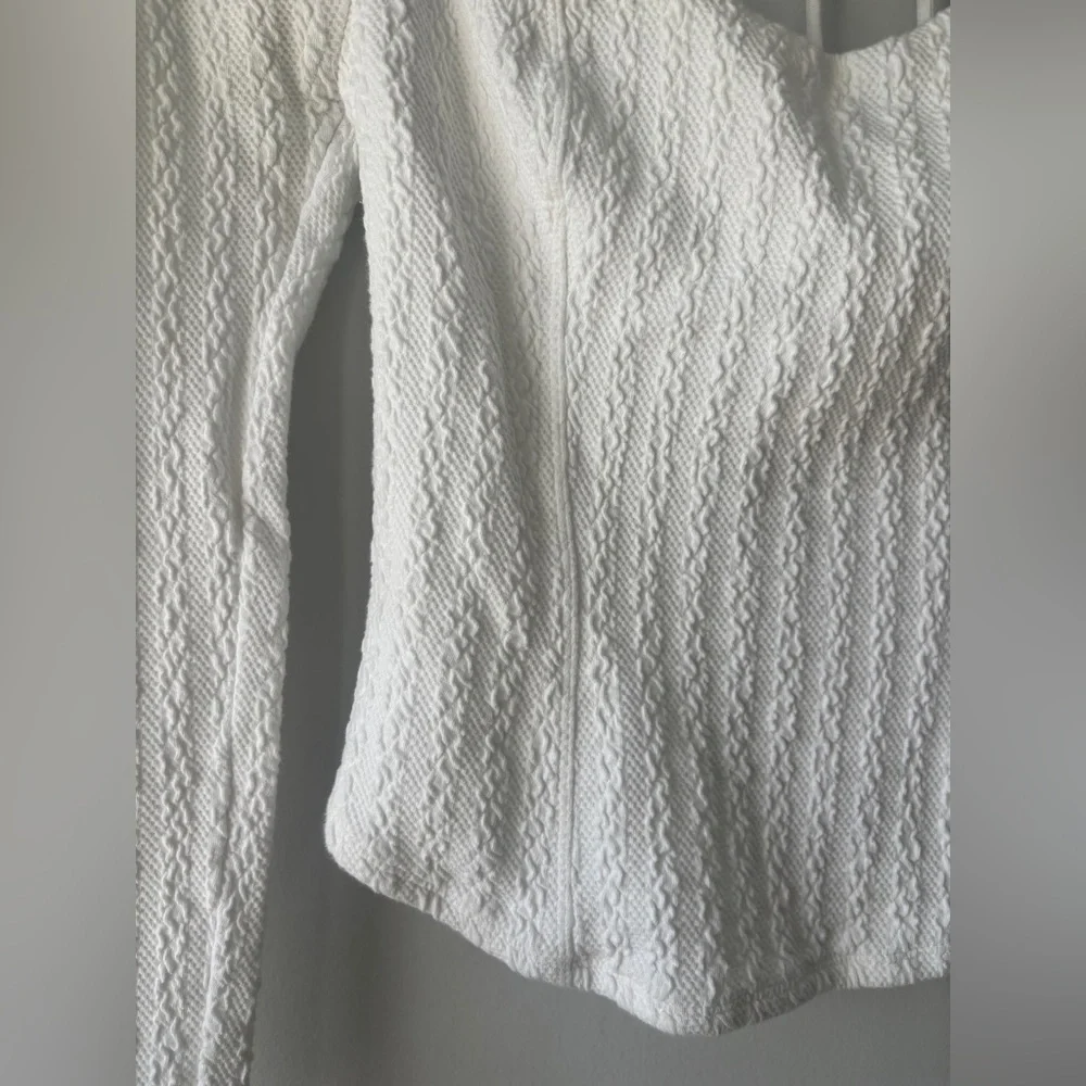Free‎ People Brittany White Ribbed Puff Sleeve Longsleeve Top Size Small